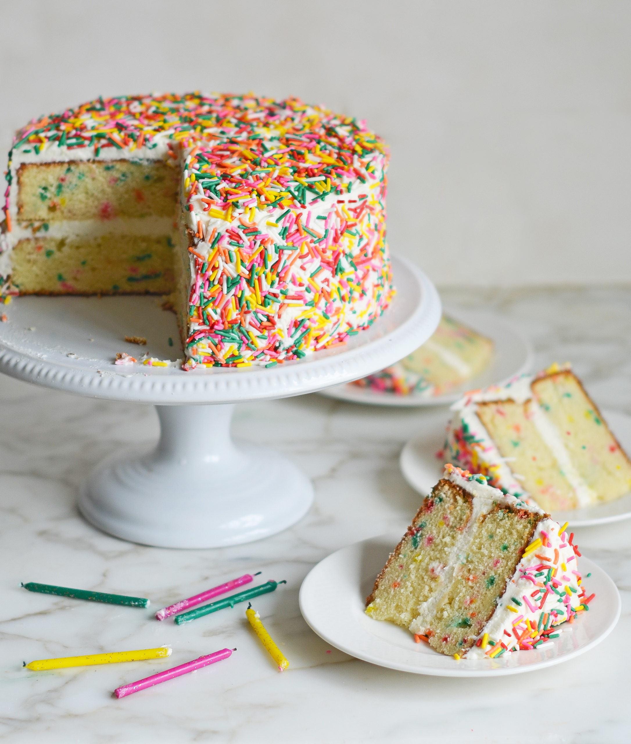 Rainbow Sprinkle Funfetti Cake - Once Upon a Chef