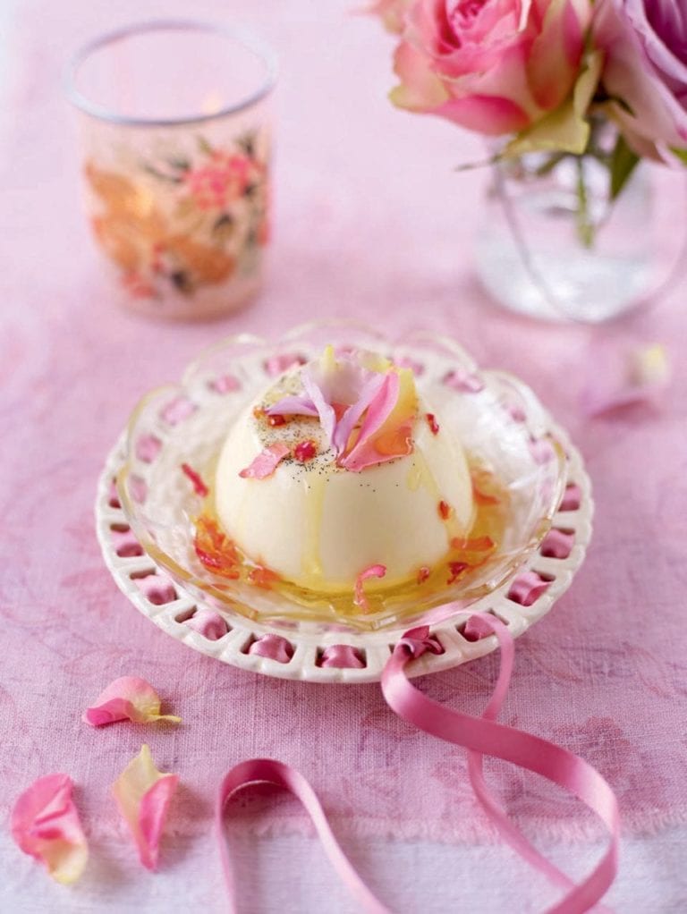 Vanilla pannacotta with rose petal syrup recipe | delicious. magazine